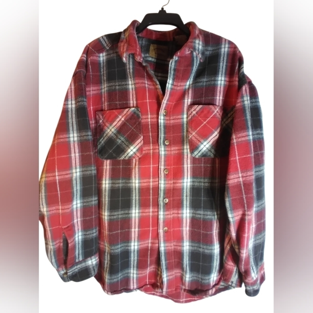 St Johns Bay Red and Black Plaid Flannel Shirt Size XXL Outdoors Workwear Warm
